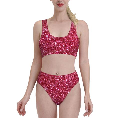 Daiia Pink Glitter Women S Bikini Swimsuit Two Piece Swimsuit High