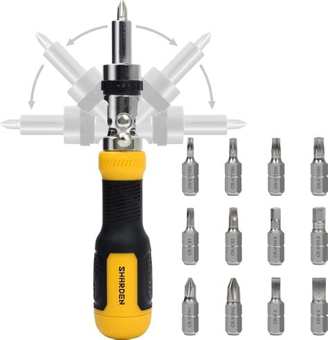 Sharden Ratcheting Screwdriver Multi Bit Screw Driver 13 In 1 Tool Ratchet Screwdriver Set Flat