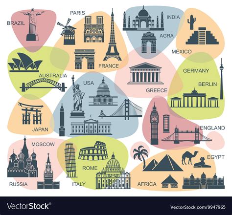 Icons World Tourist Attractions Royalty Free Vector Image