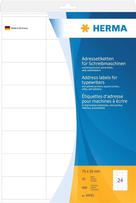 HERMA 4443 Adressetiketten für Schreibmaschinen 20 Blatt 70 x 36 mm