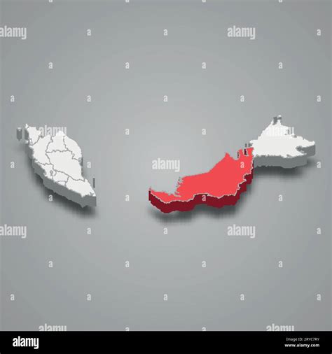 Sarawak State Location Within Malaysia 3d Isometric Map Stock Vector