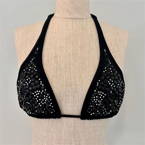 Victorias Secret Black Triangle Bikini Top With Stud Gem
