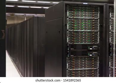 Closeup Modern Hardware Server Room Data Stock Photo