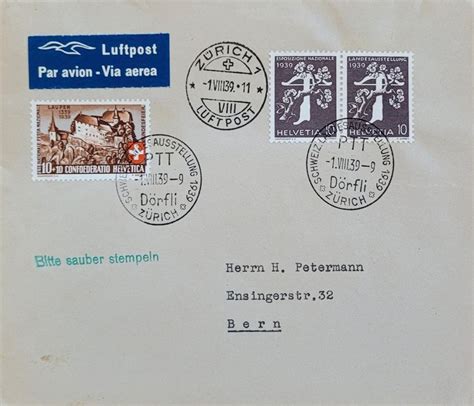 Luftpost Brief Zürich 1939 PTT Dörfli Bern Kaufen auf Ricardo