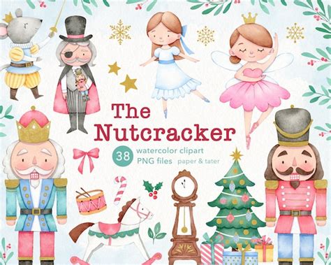 Nutcracker Ballet Christmas Watercolor Clipart Classic Xmas Etsy