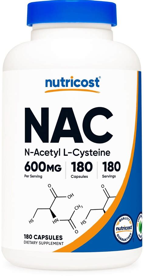 Nutricost N-Acetyl L-Cysteine (NAC) 600mg, 180 Capsules - Non-GMO ...