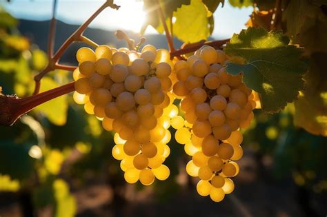 O Sol Brilha Atrav S Das Uvas Para Vinho Brancas Frescas Em Uma Videira