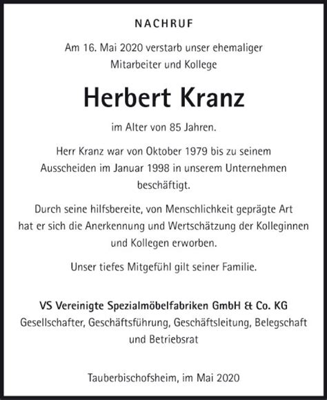 Traueranzeigen Von Herbert Kranz Trauerportal Ihrer Tageszeitung