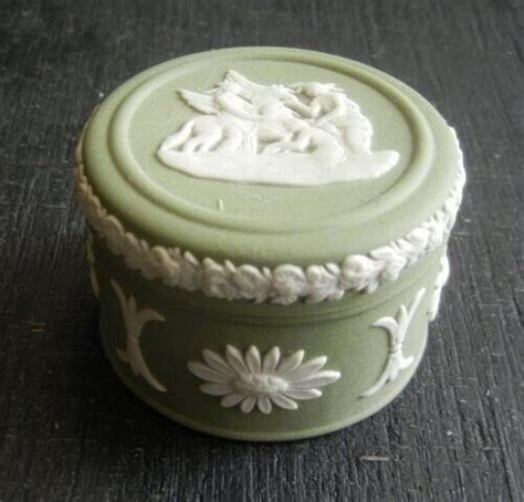 Vintage Wedgwood Sage Green Jasperware Miniature Round Pill Trinket