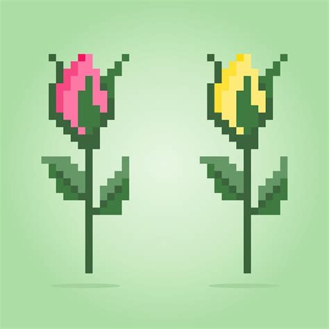 Píxeles de 8 bits de flores rosas para juegos de activos y patrones de