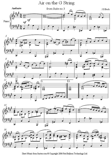 Bach Air On A G String Sheet Music For Piano