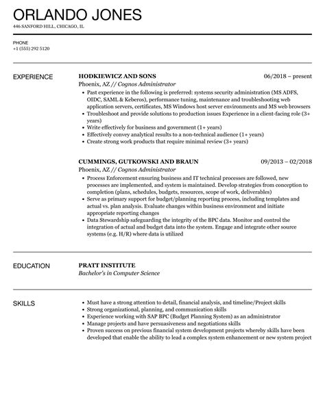 Cognos Administrator Resume Samples Velvet Jobs