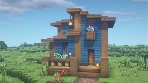 Blue Wood Minecraft House - Pixel Art Grid Gallery