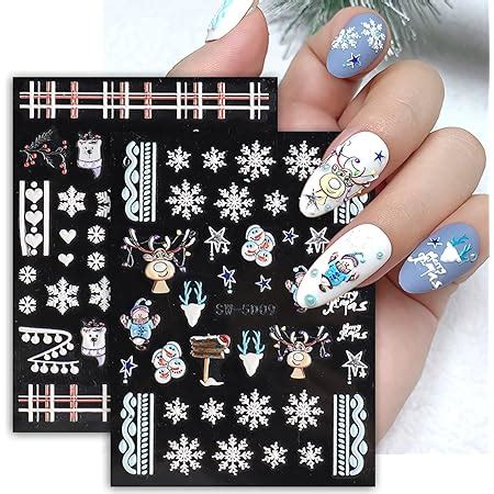 Amazon Christmas Nail Art Stickers Glitter White Gold Snowflakes