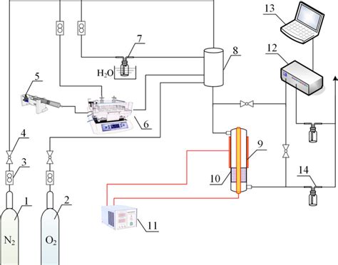 diagram of the experimental system. 1, N2 standard gas; 2, O2 standard ... 