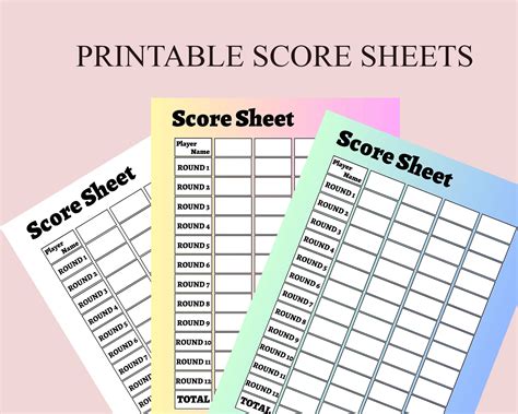 Score Sheet Score Sheets for Games Digital Dowload Printable File Party ...