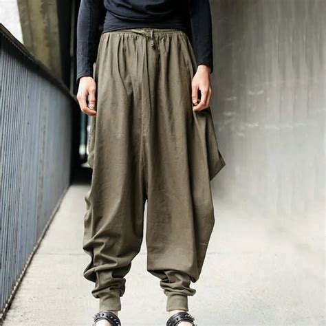 Men Women Japanese Samurai Style Boho Casual Low Drop Crotch Loose Fit Harem Baggy Hakama Capri