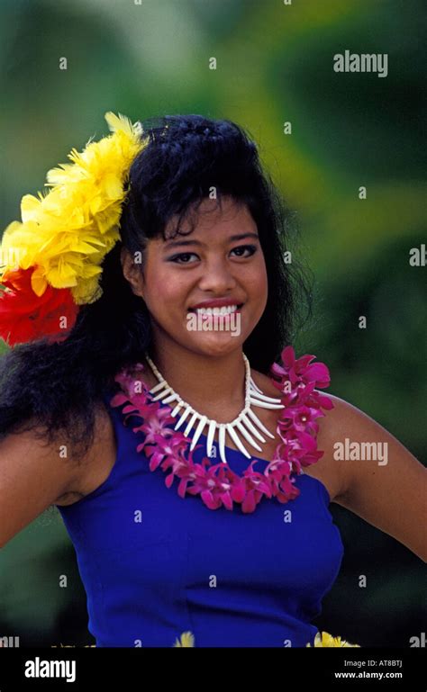 Beautiful Young Samoan Woman Wearing A Purple Orchid Lei Shell