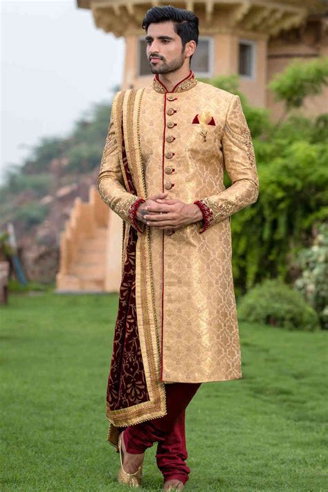 Traditional Sherwani Churidar With Stone Work Indian Groom Wear