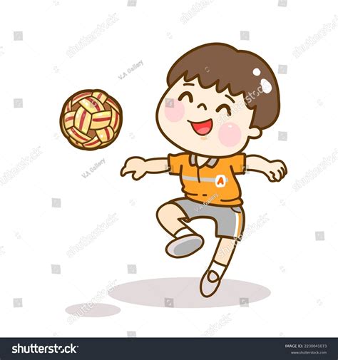 Stock Vektor Cartoon Kid Playing Sepak Takraw Character Bez