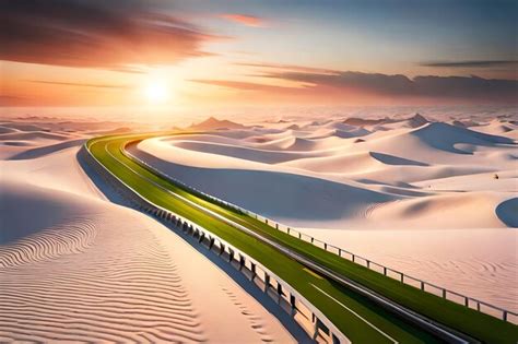 Premium AI Image | A road in the desert at sunset