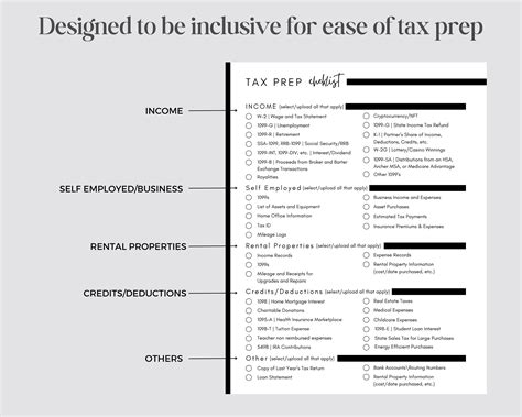 Tax Prep Checklist For Individuals Self Employed And Preparers For