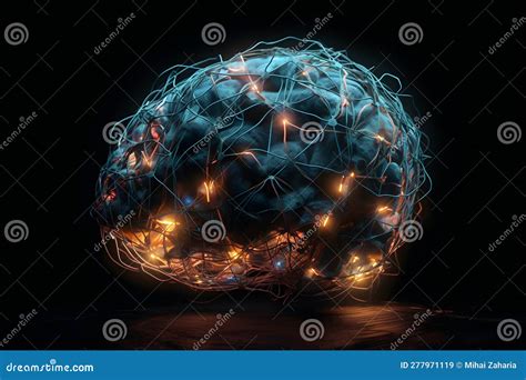 Neural Network In The Shape Of A Human Brain With Glowing Connections