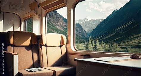 Train Futuristic Interior with Landscape outside the Window ...