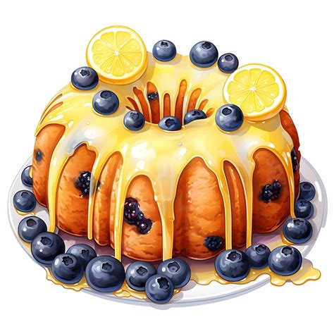 Premium Photo Watercolor Of Lemon Blueberry Bundt Cake Moist Lemon