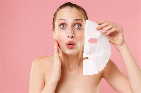 Close Up Half Naked Woman S Perfect Skin Nude Make Up Blue Eyes Tissue Fabric Textile Face