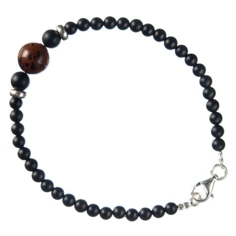 Bracciale Di Agata Nera Opaca Ossidiana Marrone E Argento 925