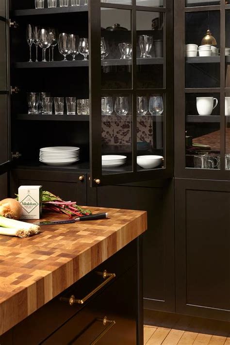 Black Kitchen Cabinets With Glass Doors Transitional