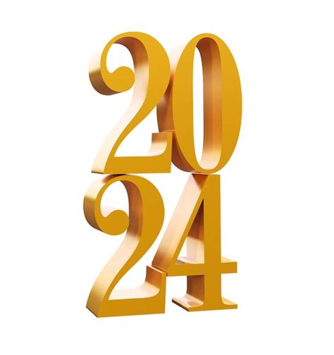 Feliz año nuevo 2024 con números dorados 3d brillantes png transparente