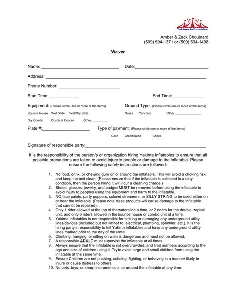 Printable Bounce House Waiver Template