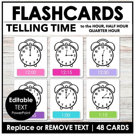 Telling Time Editable Flashcards For Esl To The Hour Half Hour