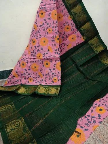 Block Prints Casual Wear Floral Print Sungudi Cotton Saree Without