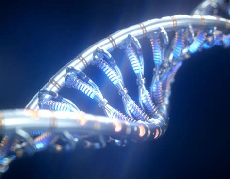 DNA helix made of mechanical parts spinning in a looped animation. The ...