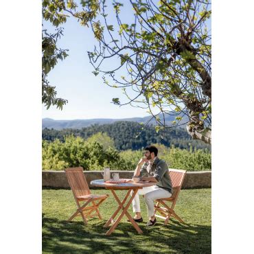 Teakhouten Inklapbare Tuinset Met Ronde Tafel En 2 Stoelen Pira SKLUM