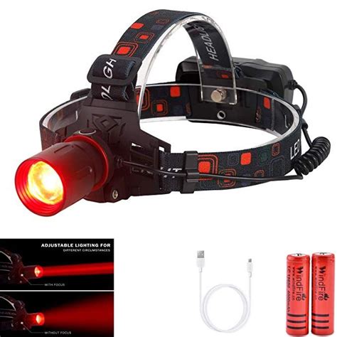 Windfire New Brightest Hunting Headlamp Zoomable Red Cree Xml T6 Led