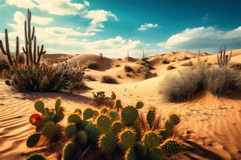 Uma paisagem desértica imponentes dunas de areia e cactos Foto