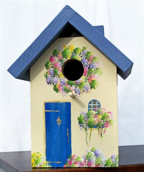 Blue Cream Outdoor Birdhouse Bird Houses Painted Decorative Bird