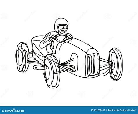 Vintage Race Car Driver Continuous Line Drawing Vector Illustration ...