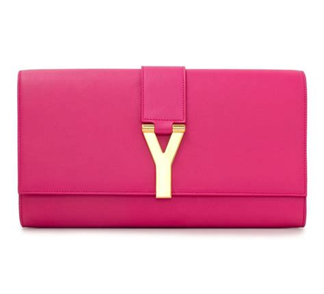 Saint Laurent Ysl Pink Leather Ligne Y Logo Clutch Medium Handbag