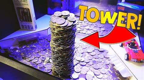 Coin Pusher Winning Huge Tower Of Quarters Youtube