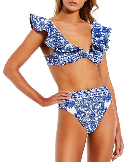 Antonio Melani Ornate Border Underwire Bralette Swim Top And High Waisted Swim Bottom Dillards