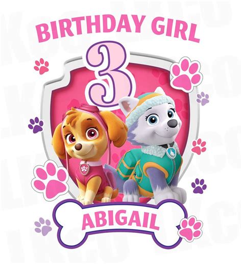 Paw Patrol Iron On Transfer Skye And Everest Birthday Girl Girl Paw