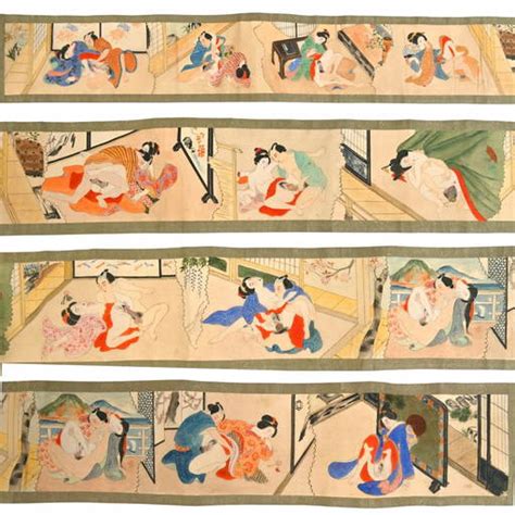 Antique Japanese Shunga: Erotic Painting Scroll