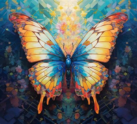 Premium Ai Image Brightly Colored Butterfly On A Mosaic Background