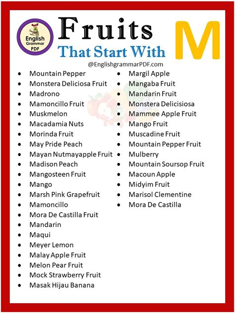 Fruit That Starts With M Fruit Names List English Grammar Pdf