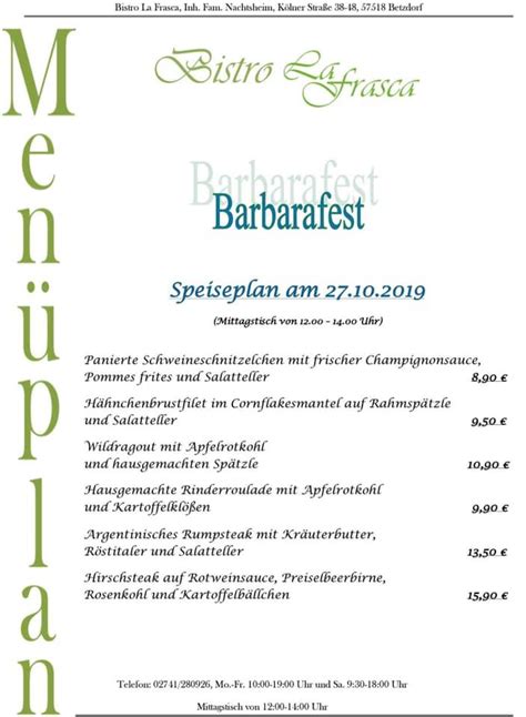 Menu at Bistro La Frasca restaurant, Betzdorf